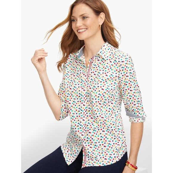 Talbots Hearts Button up Shirt 0X Plus Women Colorful Blue Red Long Sleeve - Picture 1 of 12